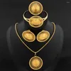 Necklace Earrings Set 18K Gold Plated Dubai For Women Round Pendant Ring Italian Wedding Accessory