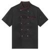 Heren Koksjas Uniform Korte Mouw Koksjas Restaurant Keuken Werkshirt met Hoed Kantine Food Service Hotel Bakeshop Top J1kS #