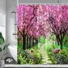 Cortinas de chuveiro jardim flores branco cerca porta verde videiras plantas florais naturais casa parede pendurado decoração do banheiro com ganchos