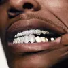 Zincirler Kibo Hip Hop Takı Dekorasyonu Özel VVS Dişler İçin Diamond Grillz Erkek Buzlu Gümüş Moissanite Grillz