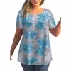 2023 Summer Women's T Shirts Fi Floral Pattern Shirt Round Neck Top Streetwear Loose Plus Size Pullover Casual Clothing TE D32P#