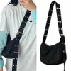 trendiga crossbody väskor dubbelbröst justerbar rem svart kvinnors bröstväska harajuku-studenter blixtlås satchel axelväska u1xu#
