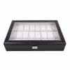 OUTAD-caja de reloj de 24 rejillas, caja de almacenamiento de reloj de pulsera de cuero negro de cristal, organizador, soporte clásico, almohada de espuma 2879