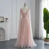 Shar sa att lyx naken Dubai Evening Dr med Cape ärmar Blush Pink Arabic Formal Dres for Women Wedding Party SS322 J7RJ#