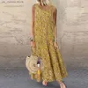 Basic Casual Dresses Jocoo Jol Bohemian Maxi Dress Women Casual Vintage Slveless O Neck Floral Print Loose Long Dress Oversized Beach Sundress T240330