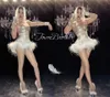 Feather White Short Dr Birthday Celebrate Outfit Cantatore Custom Dance Costume Scintose Dancecer Stage Show Clothes C1uz#