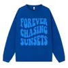 Casual plus size Women's Pullovers Forever Chasing Sunsets Letter Pattern Printing Hooded Crewneck Sweatshirts Warm Fleece Tops M5ge#