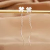 Pendientes colgantes S925 aguja de plata curvada borla larga mujer moda Simple estrella Luna trébol mariposa flecos joyería al por mayor