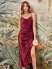 Runway Dresses 2024 Dusty Sage Spaghetti Straps Bridesmaid Dress For Weddings Woman Guest Tea Length Maid Of Honor Dresses Sexy Slit Prom Gowns T240330