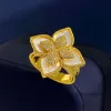 brand luxury van clover designer band rings for women girls sweet 4 leaf flower 18K gold shining crystal diamond love ring party wedding jewelry
