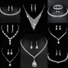 Wertvolles Labordiamant-Schmuckset Sterlingsilber-Hochzeits-Halsketten-Ohrringe für Frauen-Braut-Verlobungs-Schmuck-Geschenk n4TR #