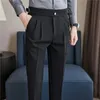 Mężczyźni butik szczupły garnitury Mężczyzna Formalne zużycie spodni Wysokiej jakości brytyjski styl Twill Fold Business Casual Suit 36 ​​240326