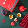 Chinese Bruiloft Rode Theewaar Set Keramische Thee Kung Fu Porselein Gaiwan Cup Creatieve Ceremonie 240325