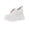 Casual Shoes 12cm äkta läderplattform kil kikig sneaker vit bekväm andningsfjäder höst vulkaniserad sko