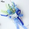 Meldel corsage Men Wedding Boutniere Bridal Wrist Corsage Bracelet White Blue Groomsmen Lapel Pin Party Meeting Frs G6ij#