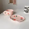 Kubki Nordic Pink Plaid Coffee Mug Zestaw nieregularny ceramiczny śniadanie mleczny kubek kuchnia Kuchnia Picie niedźwiedzia herbatę