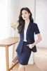 Robe de deux pièces Mode d'été Blazer bleu marine Femmes Costumes d'affaires Jupe et veste Ensemble Bureau Dames Travail Esthéticienne Uniforme OL Style