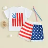 Ensembles de vêtements Toddler Baby Boy Girl 4 juillet à manches courtes Signe de paix American Peace Sign T-shirt Top Shorts 2pcs