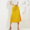 Jupes 2024 Été Femmes Rose Vert Soie Satin Jupe Vintage Mode Coréenne Taille Haute Taille Midi Pour Femmes A-ligne Élégant Jumper