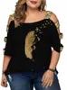 plus Size Tops Woman 2023 Summer Female Sequined Hole Sleeve Butterfly Print Chic Elegant Tee Shirt Loose Big Size Blouse k3AU#