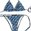 Damesbadmode ontwerper Lu02 nieuwe letter V badpak sexy hete lente bedrukte blauwe bikini NE9K