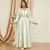 Etniska kläder Marocko Abaya Women Muslim 2 Piece Set Long Maxi Dress Turkiet Arabiska Kaftan Islamiska Eid Party Ramadan Dubai Robe Robes