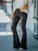 Jeans femininos eotvotee leve estiramento para mulheres cintura alta vintage emendado flare calças moda casual streetwear chique magro denim pant