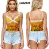 Women's Tanks 2024 Summer Trend Ribbon Stitching Flower And Grass Pattern Deep V-neck Strap Vest