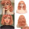 Synthetische Perücken Xtress Kurze Bob Perücke mit Pony Orange Farbe Lolita für Frauen Shoder Länge Welle Frisuren Party Cosplay Drop Lieferung Otxkj