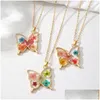 Chaînes Colorf Fleur Séchée Papillon En Forme De Pendentif Collier Pour Femmes Filles Doux Délicat Résine Géométrique Collier Bijoux Drop Deli otkcf