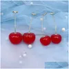 Cuelga los pendientes de la lámpara coreano lindo claro resina cereza para las mujeres color oro plateado fruta gota declaración joyería brincos entrega dhbni