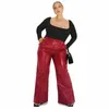 Plus Size Vrouwen Glanzende Lakleer Broek 7XL Hoge Taille Faux Latex Rechte Broek 8XL met Pocket Flare Broek 9XL Clubwear W7yc #