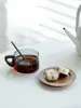 Наборы чайной посуды Роскошная изысканная стеклянная чашка 200 мл с керамическим фильтром и блюдцем с деревянной ручкой Офисные чайные чашки Кружка с цветами и фруктами