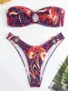 Ring Link Bandeau Bikini Kvinnor Brasilianska badkläder Kvinna Sexig baddräkt Solid Beachwear Bathers Bathing Swimming Swim Suit 240321