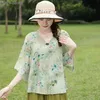 Vintage Cott Linho Floral Imprimir V Neck Camisa Estilo Chinês Traditial Feminino Hanfu Blusa Natial Solto Mulheres Tops Tang Suit 57va #
