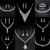 Wertvolles Labordiamant-Schmuckset Sterlingsilber-Hochzeits-Halsketten-Ohrringe für Frauen-Braut-Verlobungs-Schmuck-Geschenk s7WD #