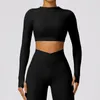 Active Shirts Spring Yoga Crop Tops Women Long Sleeve Open Back Running Fitness Workout Built In Bra Athletic Top Wear Ladies