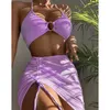 Kvinnors badkläder Ny högelasticitet Bikini Set lämplig för sommaren 2024 Tre stycken Solid Color Lace Sexiga Womens Swimsuit Beach Swimsuit Swimsuit J240330