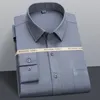 Men's Dress Shirts Men Shirt Bamboo Fiber Elastic Fabric For Summer Spring Long Sleeve Solid Grey Formal Style Male Fashion 00574