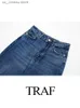 Jeans da donna TRAF 2023 Autunno Nuove donne Moda Chic Pantaloni Blu Tasche a vita alta Bottoni Cerniera Jeans Pantaloni in denim alta Strt femminile T240330