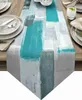 Bordslöpare Teal Grey Abstract Art Linen Holiday Party Decoration Washable Dining For Kitchen Dinning Decor YQ240330