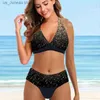 Kvinnors badkläder Kvinnor strandkläder damer lämnar mönster väst tankini badkläder baddräkt två stycken bikini set baddräkter strand strandkläder s-6xl t240330