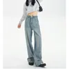 Women's Jeans Scratch Design Blue American Cool Girl Bottoms High Waist Neutral Pants Female Loose Vintage Denim Trousers