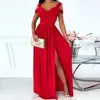 Vente de vêtements pour femmes robe longue imprimée col en V élégance sans manches fente Sexy