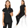 Uniformi nere all'ingrosso Sala operatoria Usura Infermiera Uniforme Lavoro ospedaliero Scrub Set Forniture mediche Chirurgia dentale Tuta Abbigliamento da lavoro 72ZD #