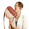 women's Bags Cowhide Saddle Bag Shoulder Cross-Body Underarm Handbag 2022 New Ctrast Color Niche Advanced Textured Ladies Pack F02V#