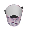 Laundry Bags Folding Basket Peacocks Pattern Pink And Purple Round Storage Bin Large Hamper Collapsible Clothes Toy Bucket Organizer