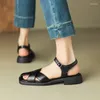 Casual Shoes Women's Sandals Ladies Summer Style Hollow-out Versatile Buckle Strap Concise Low 1cm-3cm Black Plus Size 33-43