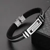 Armreif Mode Armband Hohle Geometrie Charme Männer Armband Schwarz Gerillte Ruder Silikon Mesh Link Eingefügt In Punk Männer