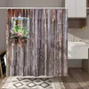 Shower Curtains Retro Rustic Wooden Curtain Set Hooks Vintage Farmhouse Barn Door Window Outhouse Printing Polyester Wall Cloth